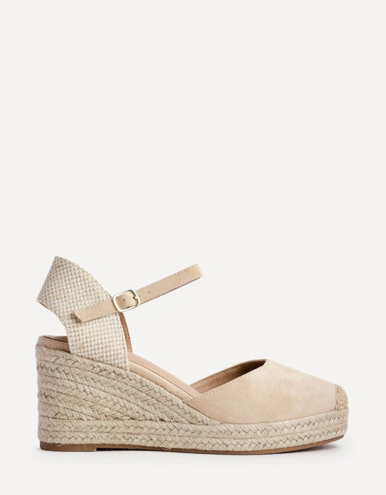 Present Beige Faux Suede Closed-Toe And Open Back Espadrille Wedge