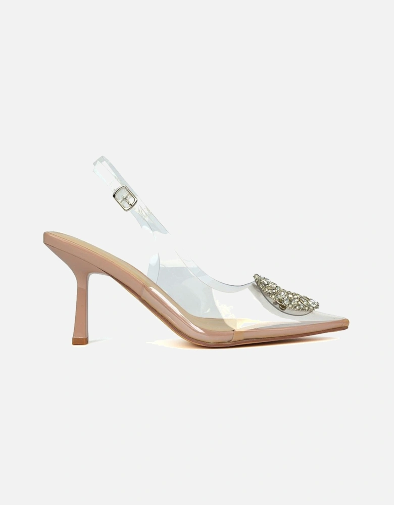 'Aiysha' Clear Perspex Slingback Jewel Court Shoes Heels with Pointed Toe