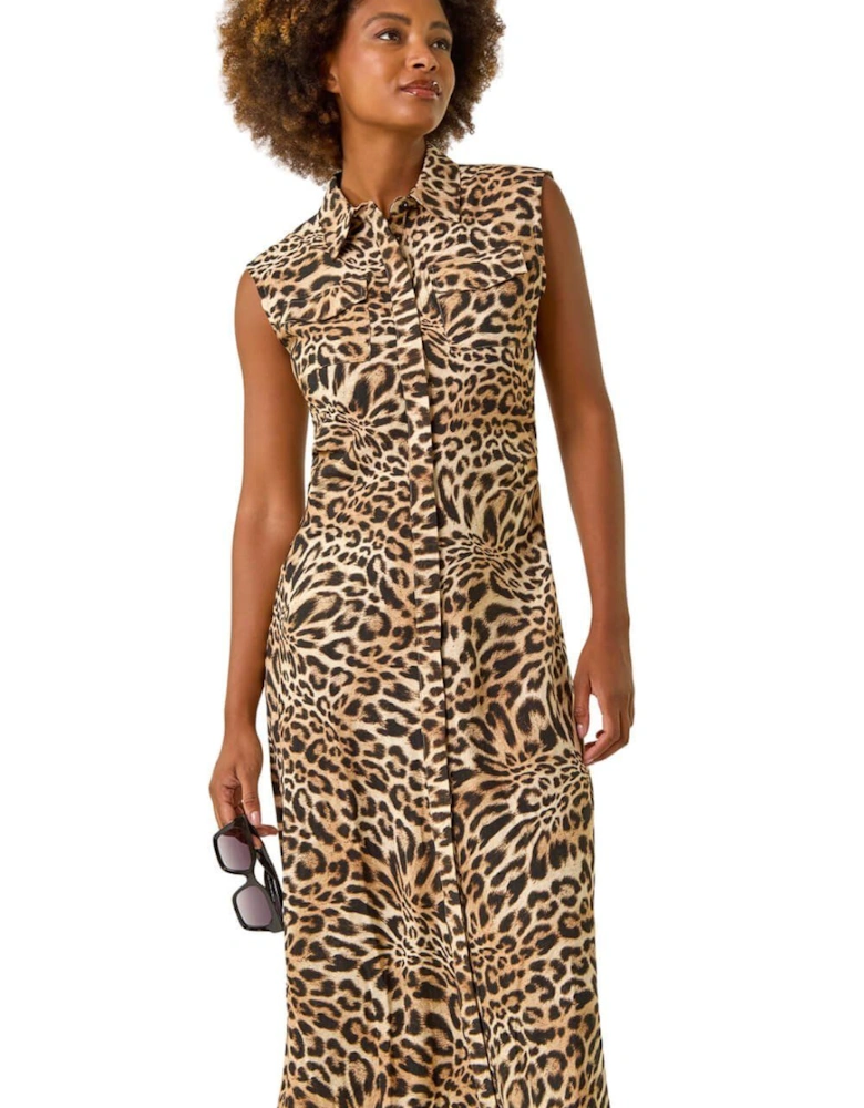 Animal Print Gathered Shirt Dress