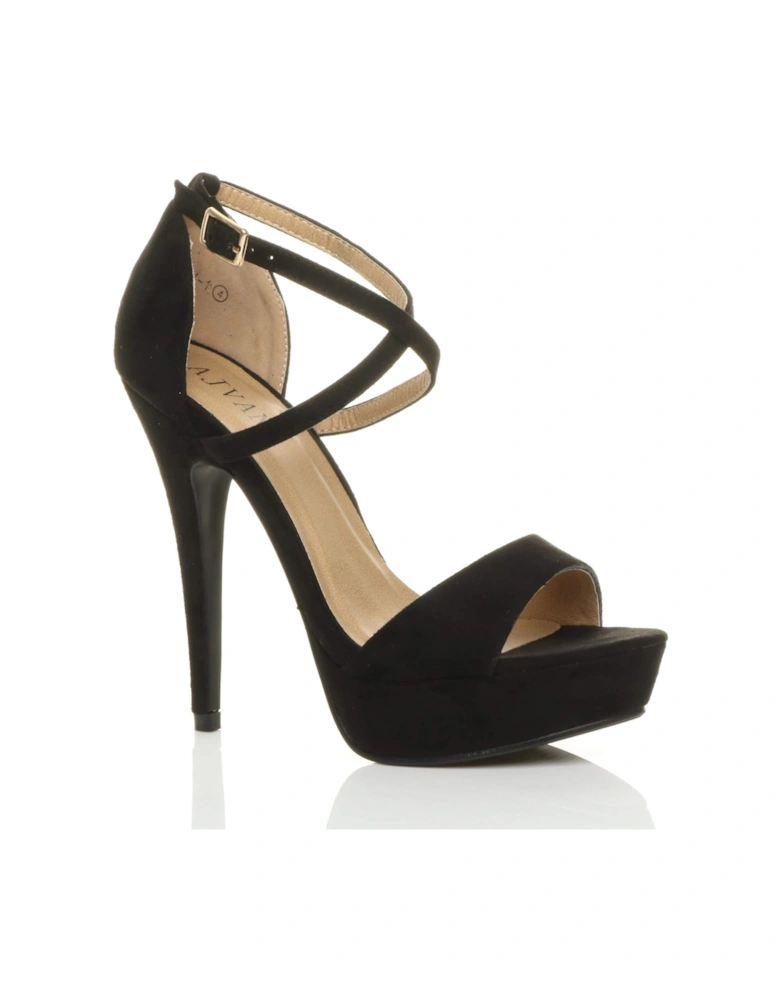High  Heel Crossed Straps Platform Faux Suede 2 Part Heels