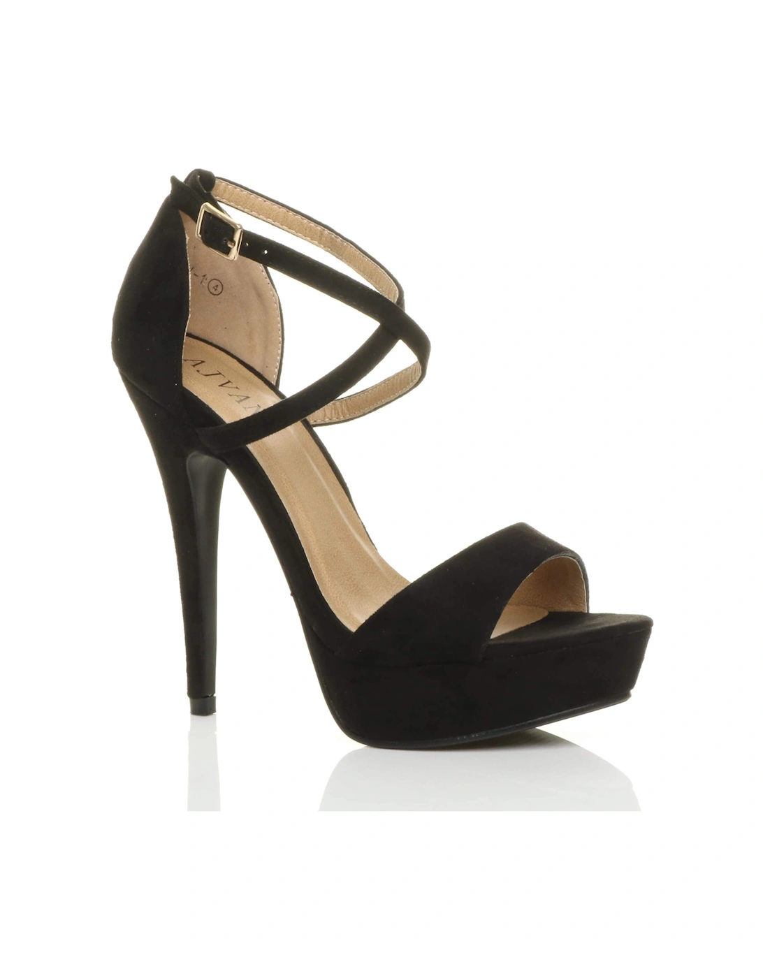 High  Heel Crossed Straps Platform Faux Suede 2 Part Heels, 2 of 1