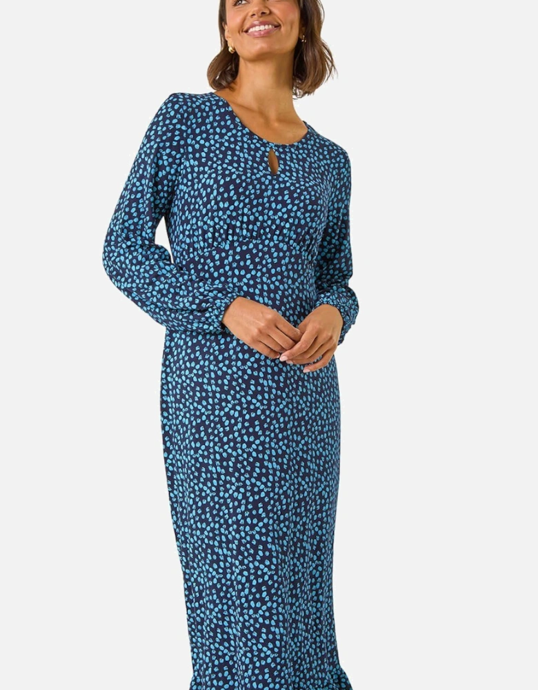 Spot Print Keyhole Midi Dress