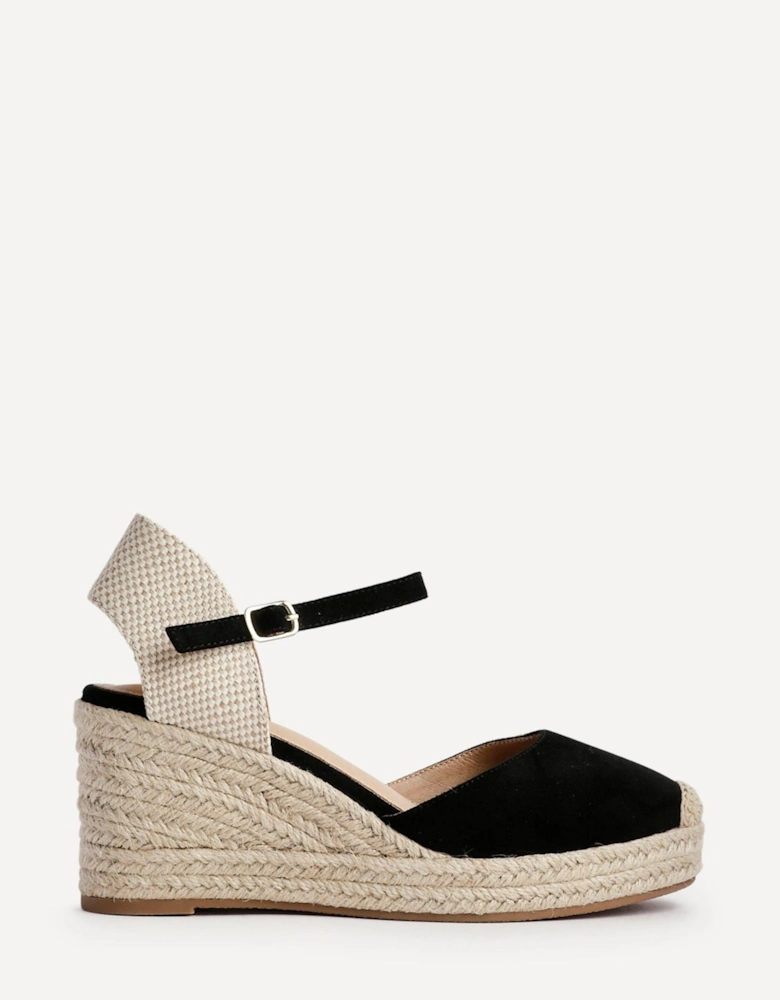 Present Black Faux Suede Closed-Toe And Open Back Espadrille Wedge