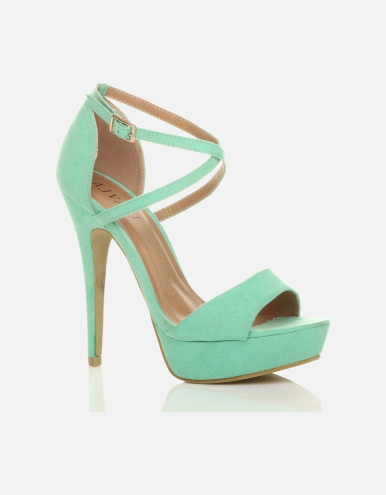 High  Heel Crossed Straps Platform Faux Suede 2 Part Heels