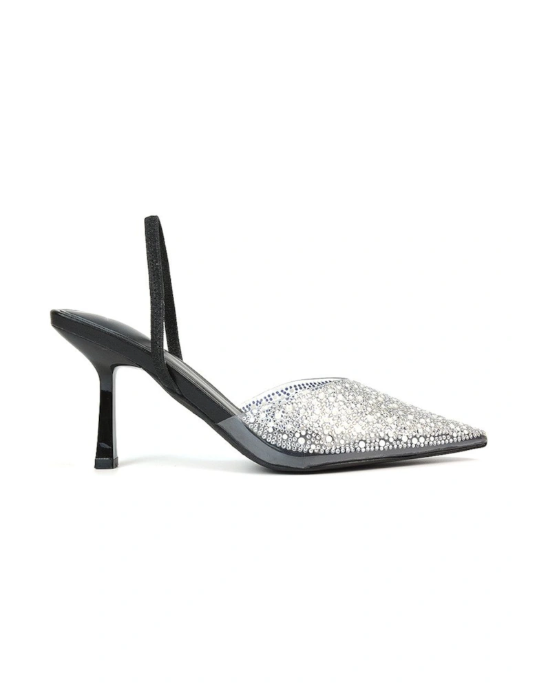 'Kadie' Perspex Jewel Pointed Toe Court Shoe Sandals With Slingback