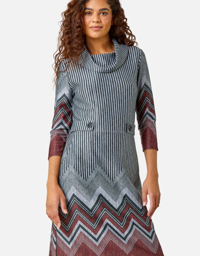 Zig Zag Border Print Tunic Stretch Dress