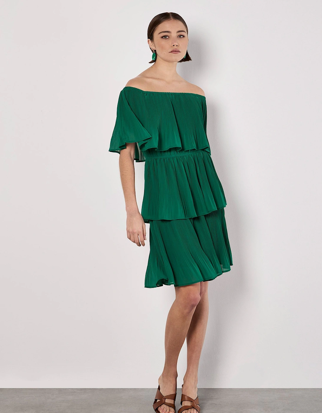 Plisse Tiered Bardot Mini Dress, 2 of 1