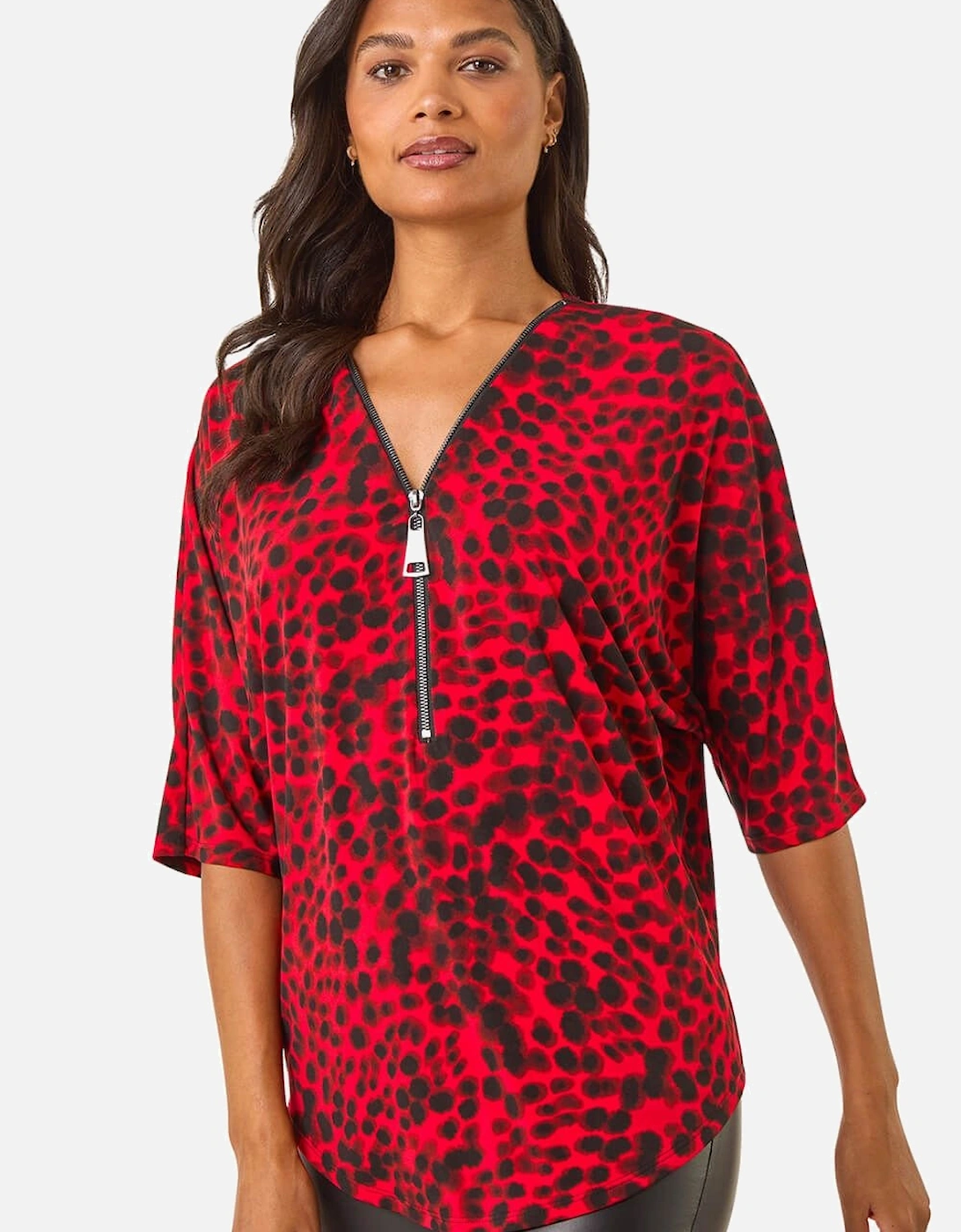 Animal Print Zip Front Stretch Top, 2 of 1