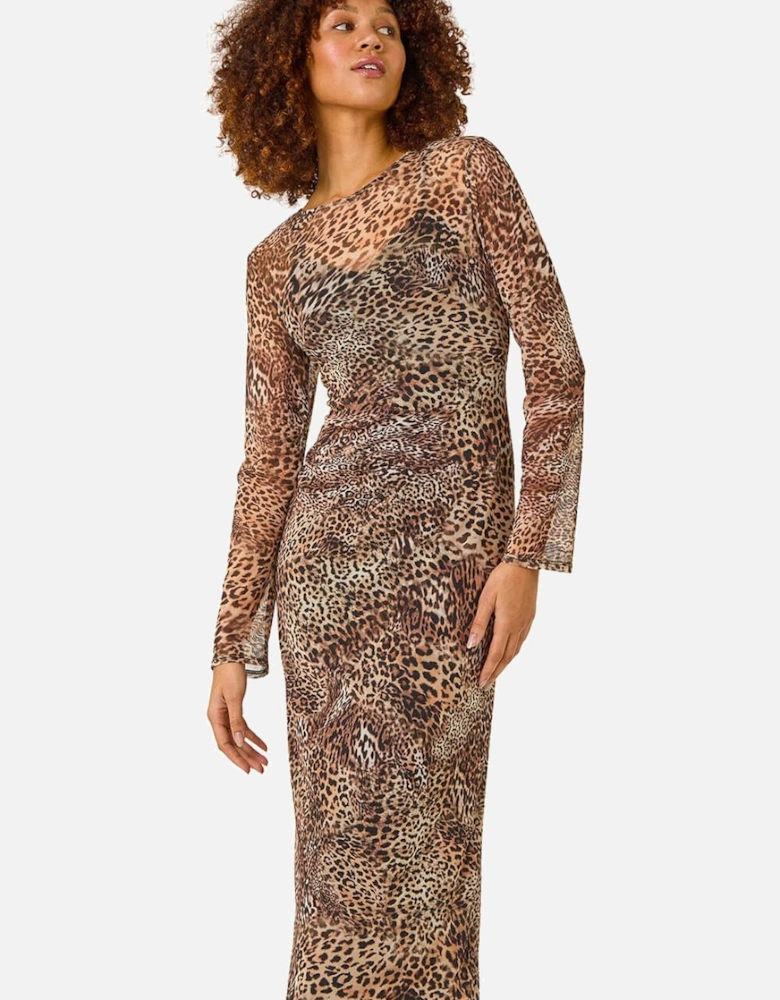 Leopard Mesh Maxi Stretch Dress