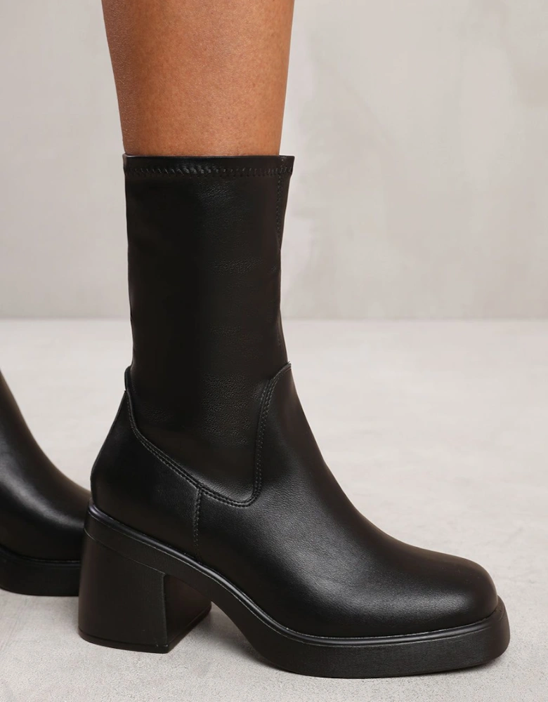 'Della' Mid Calf Boot With Chunky Heel