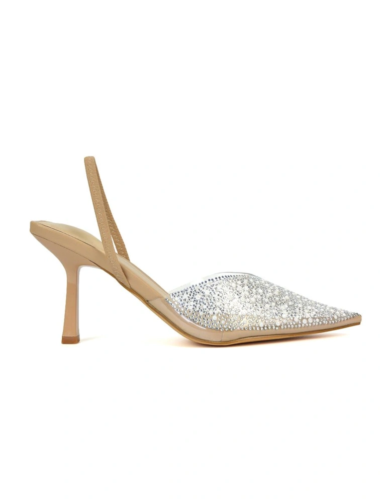 'Kadie' Perspex Jewel Pointed Toe Court Shoe Sandals With Slingback