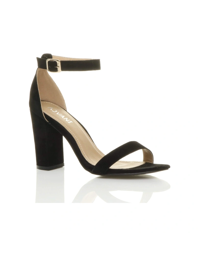 High Block Heel Ankle Strap Faux Suede Heeled Sandals