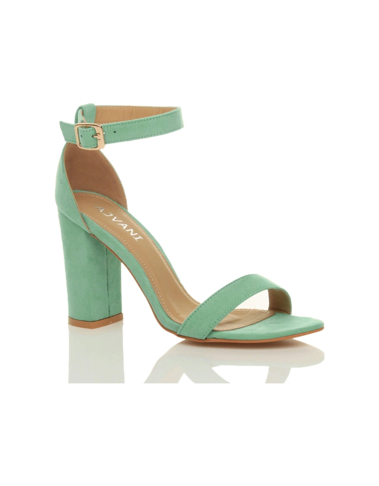 High Block Heel Ankle Strap Faux Suede Heeled Sandals