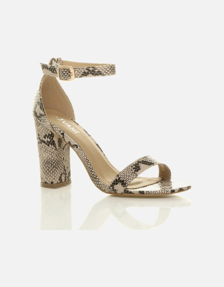 High Block Heel Ankle Strap Snake Heeled Sandals