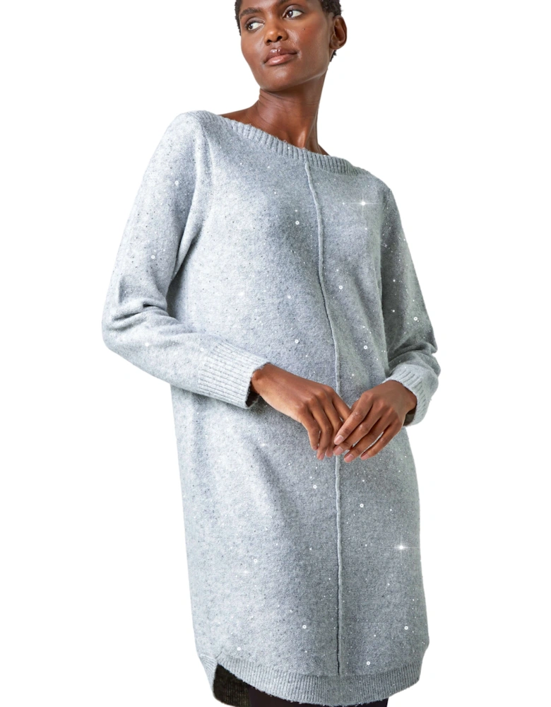 Sequin Embellished Stretch Jumper Dress