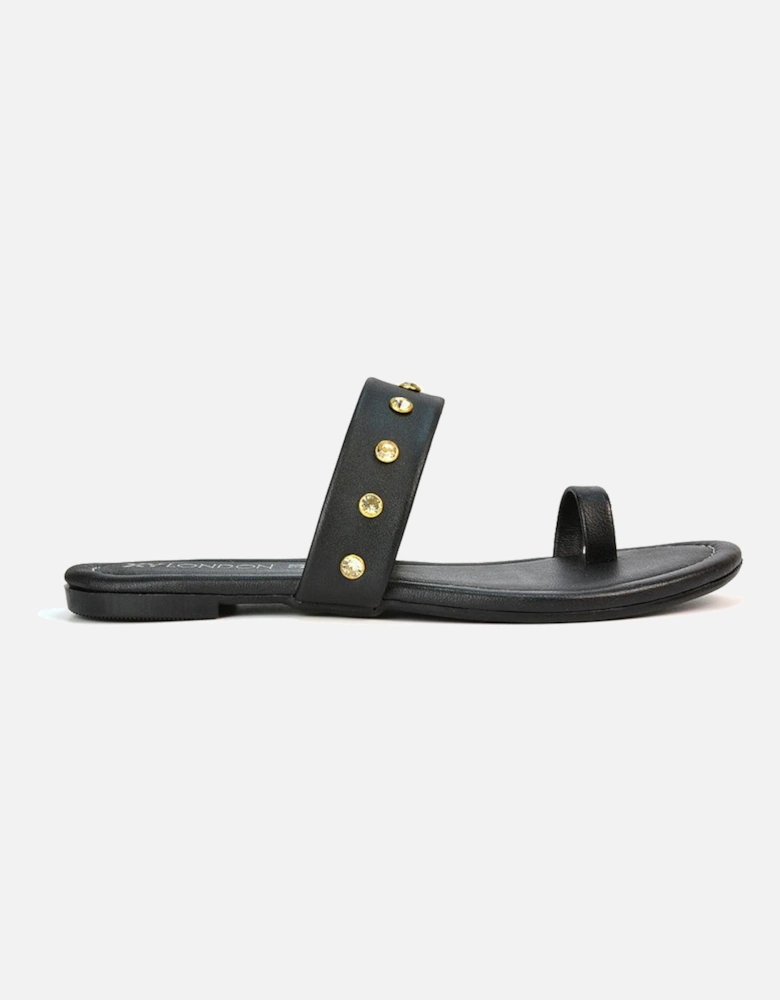 'Isobel' Diamante Flip Flop Leather Sandal Slider Shoes With Toe Post