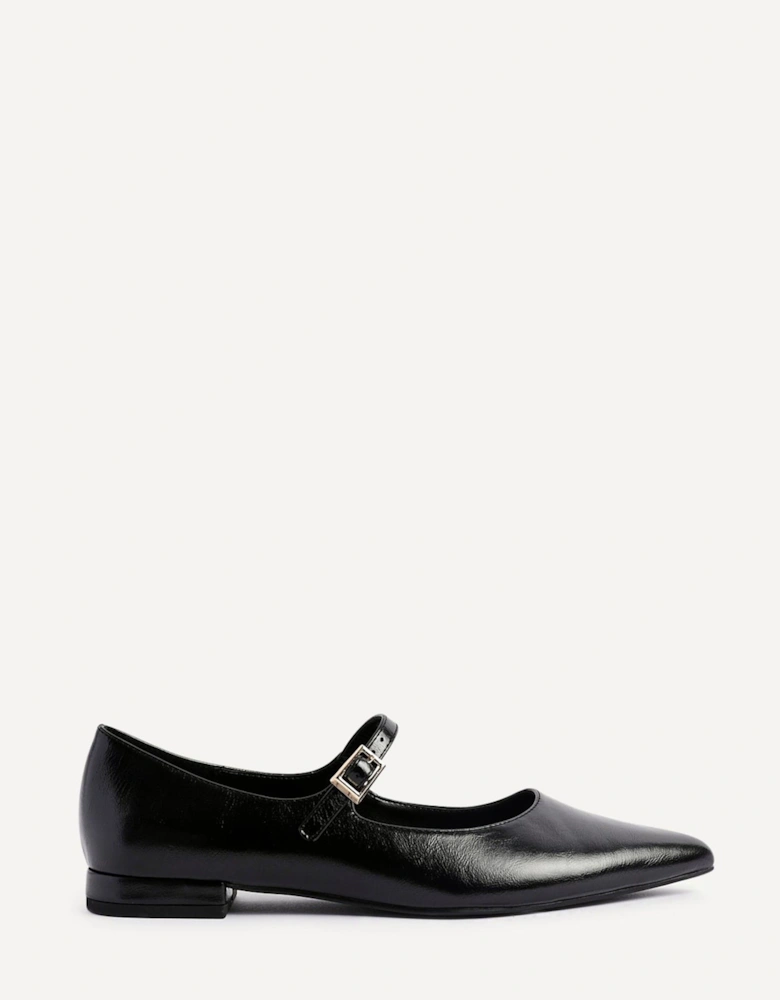 Seattle Black Faux Leather Pointed Toe Mary Jane Style Pumps