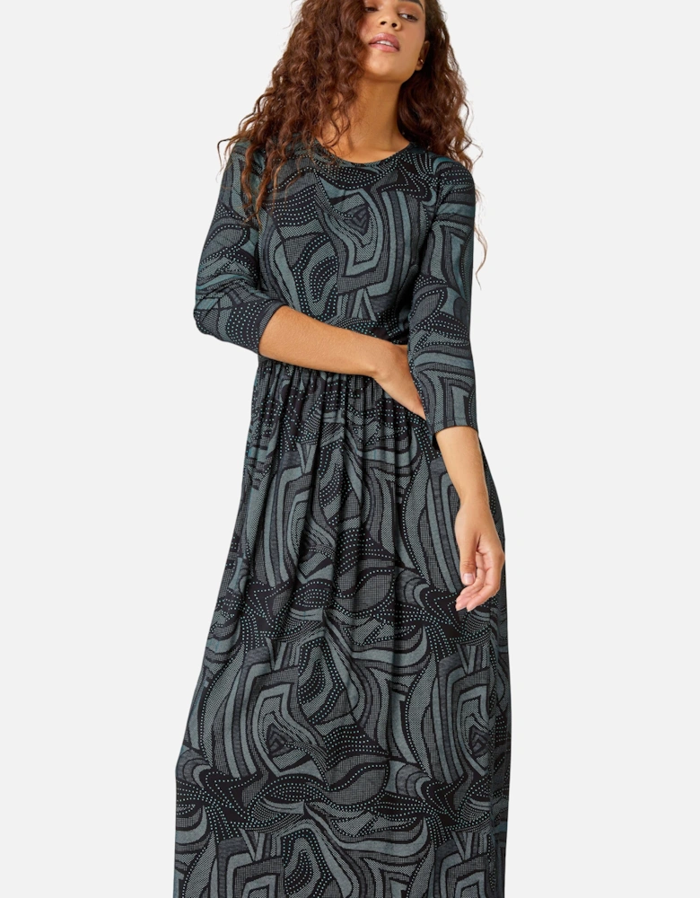 Abstract Pocket Detail Midi Stretch Dress