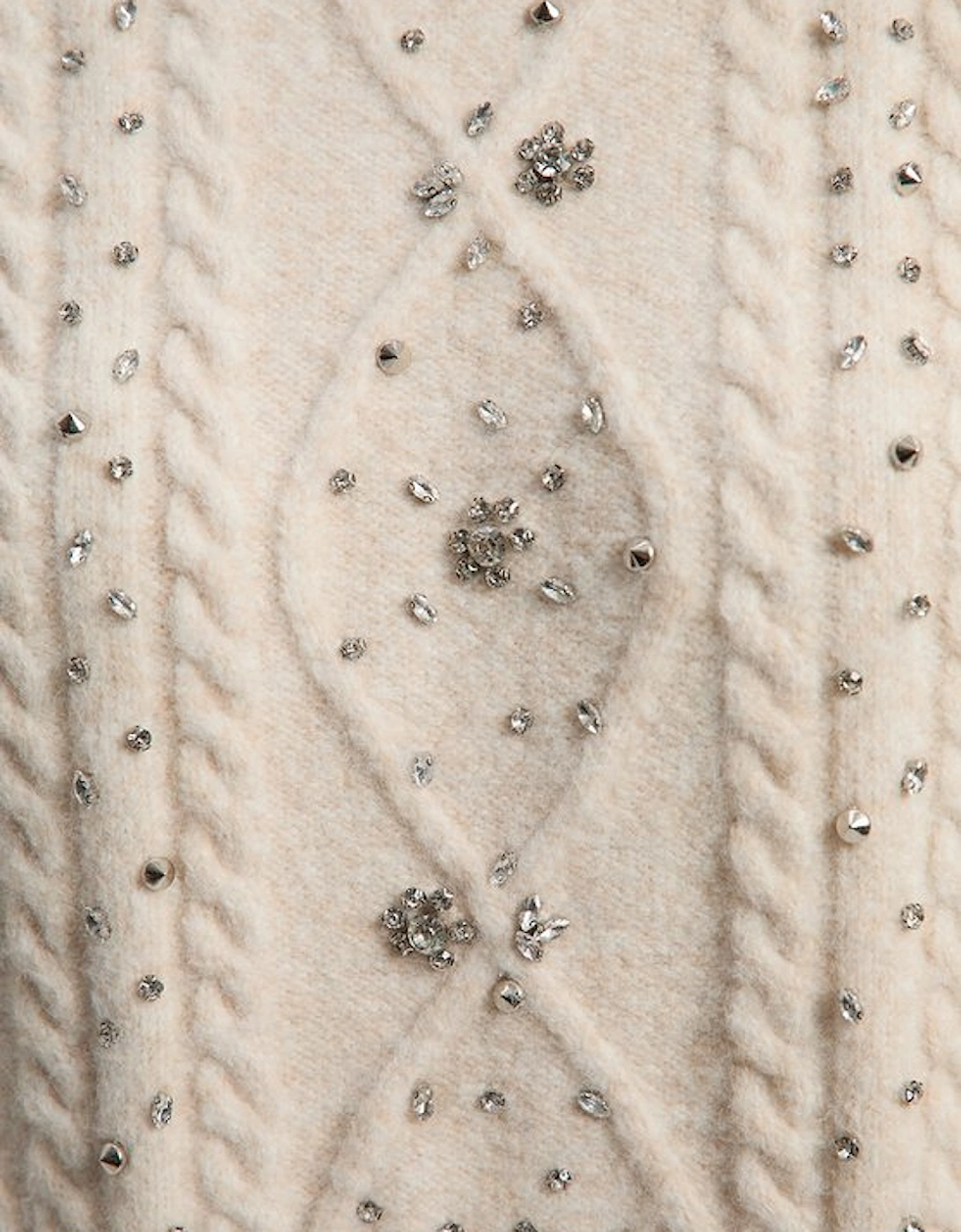 Wool Blend Embellished Cable Knit Jumper Mini Dress