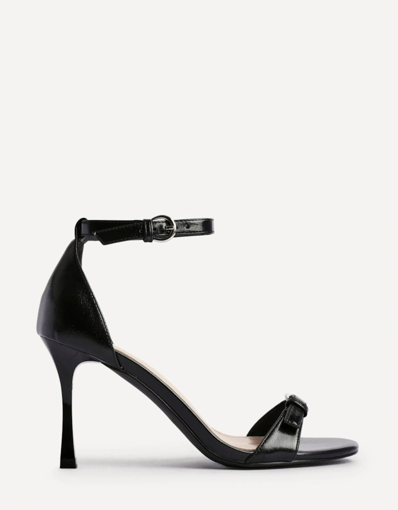 Prestige Black Faux Leather Stiletto Heeled Sandals