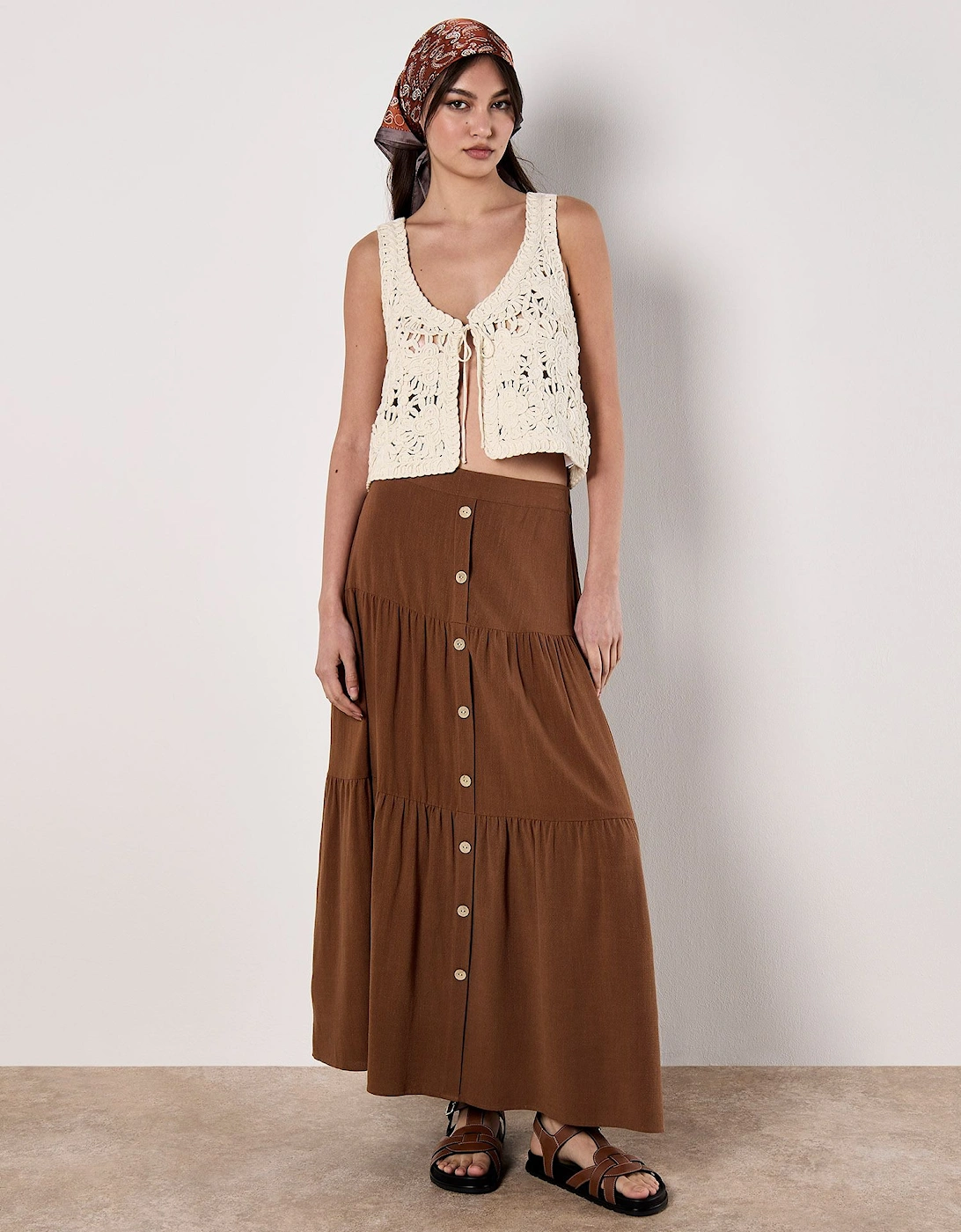 Linen Blend Tiered Maxi Skirt, 2 of 1