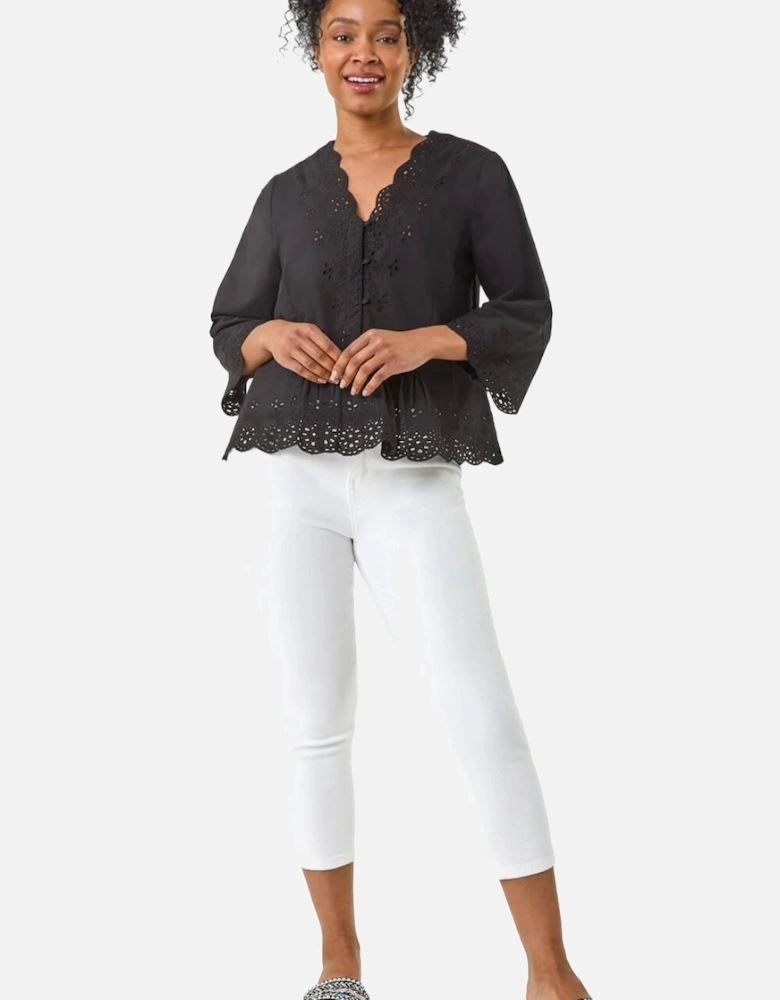 Petite Broderie Scallop Blouse