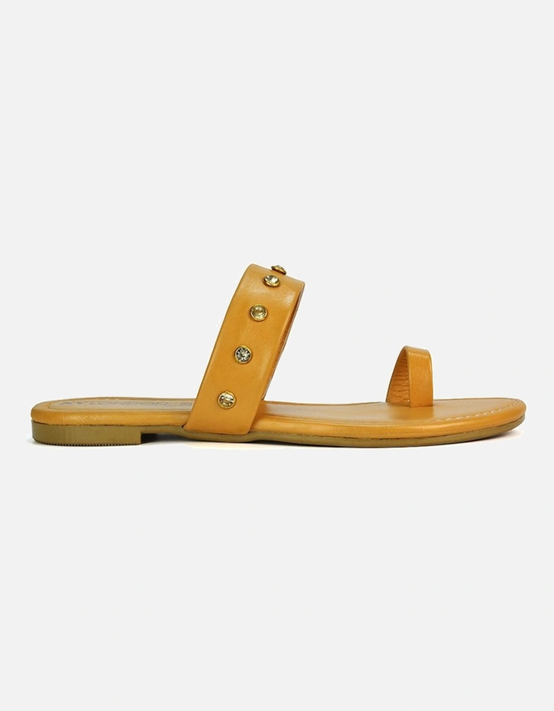 'Isobel' Diamante Flip Flop Leather Sandal Slider Shoes With Toe Post