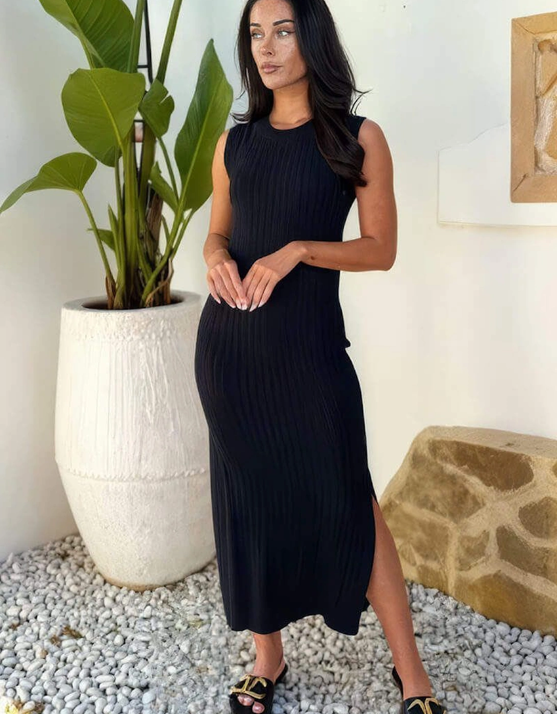 Black Knitted Side Split Hem Midi Dress, 2 of 1