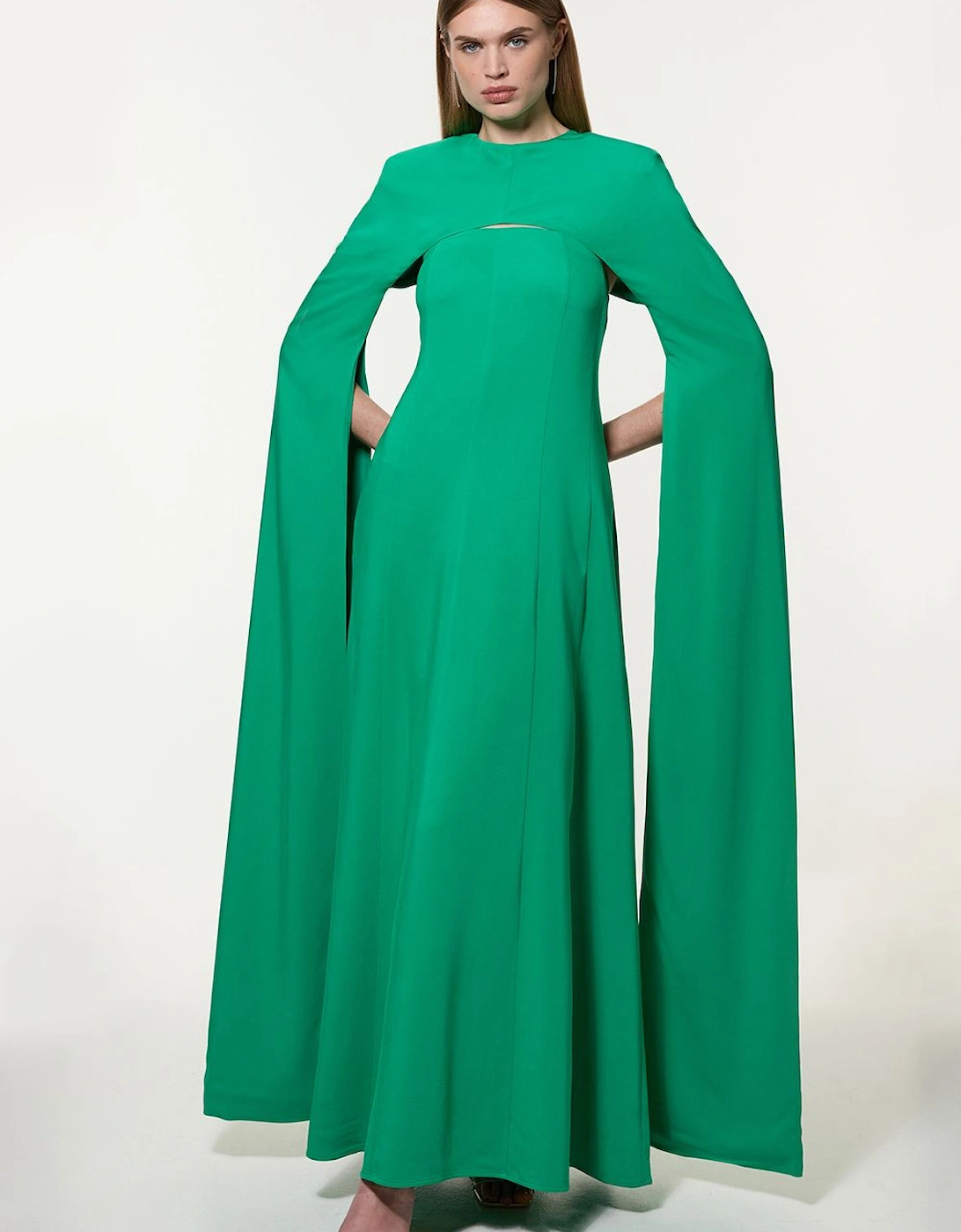 Petite Premium Bonded Crepe Detachable Cape Maxi Dress, 2 of 1