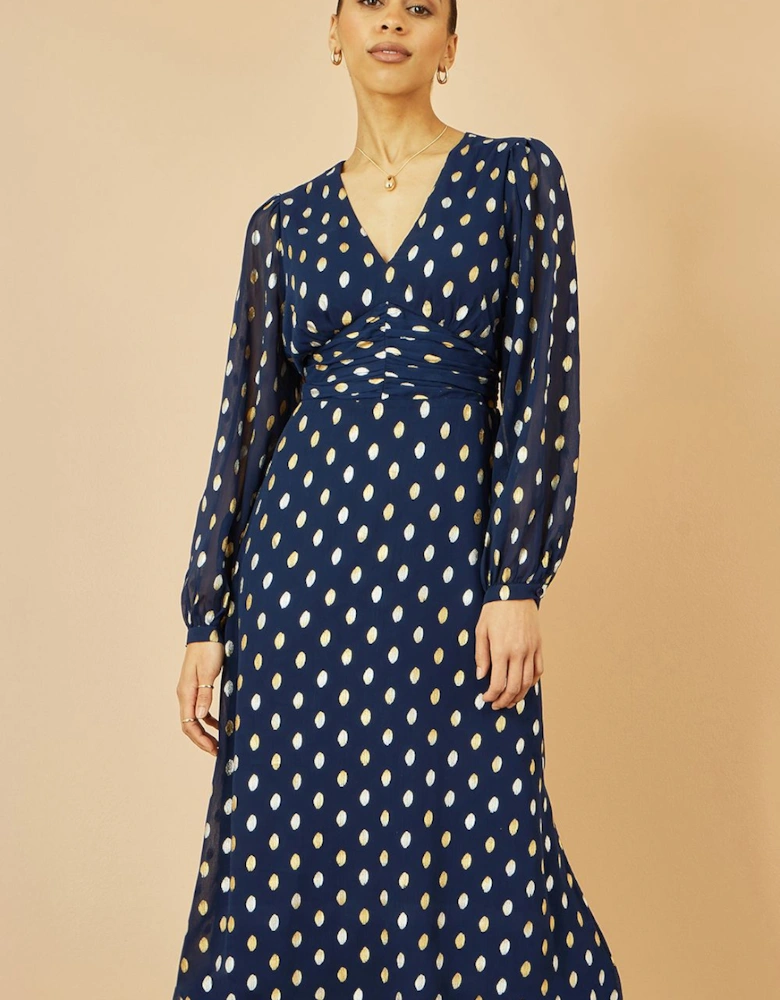 Navy Foil Print Midi Dress