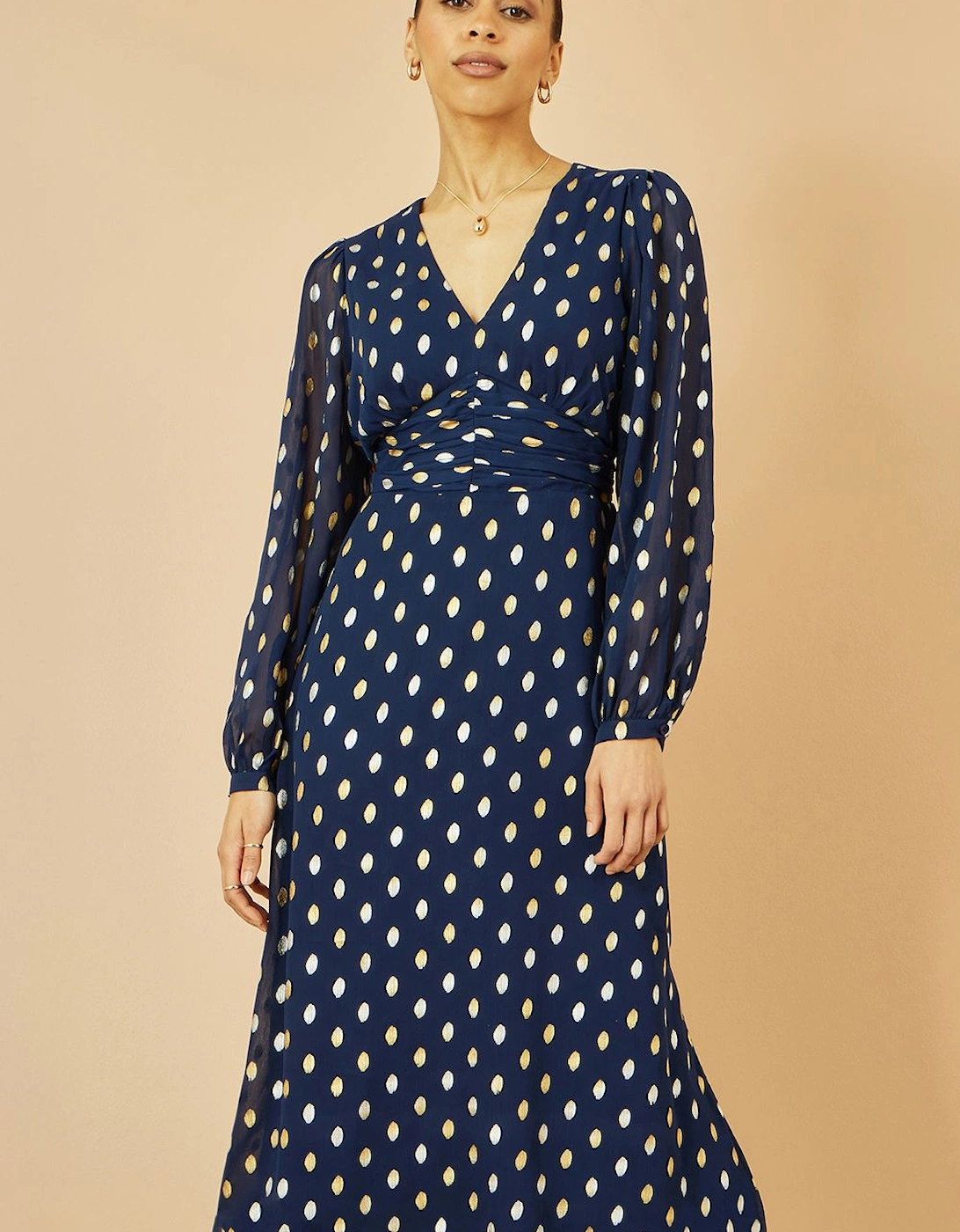 Navy Foil Print Midi Dress, 2 of 1
