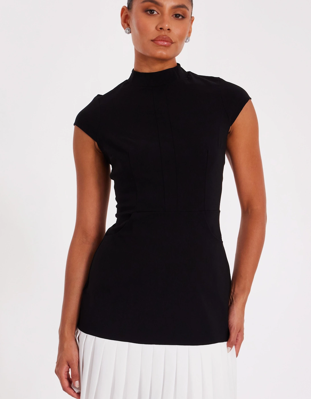 Black Contrast Pleated Mini Dress, 2 of 1