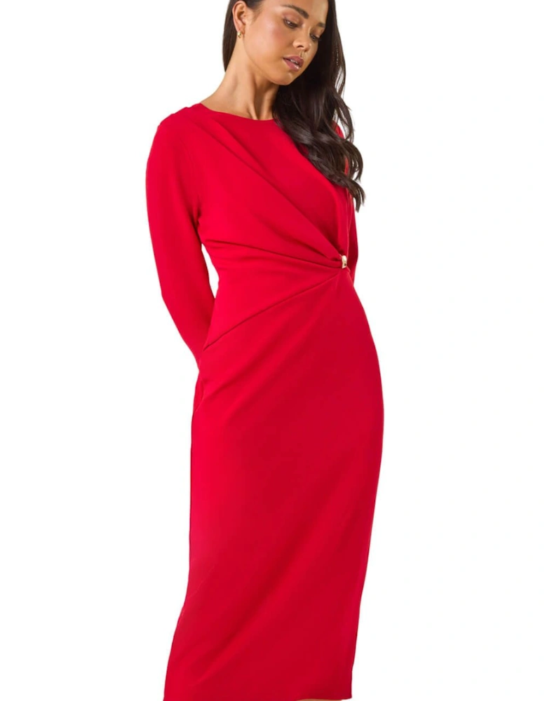 Petite Gathered Stretch Midi Dress