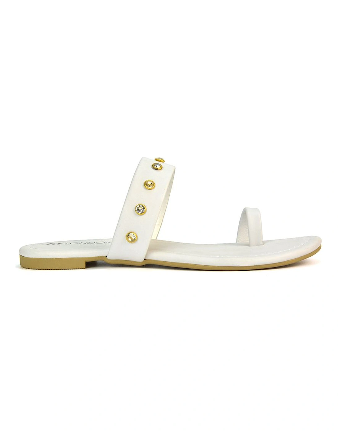 'Isobel' Diamante Flip Flop Leather Sandal Slider Shoes With Toe Post, 2 of 1