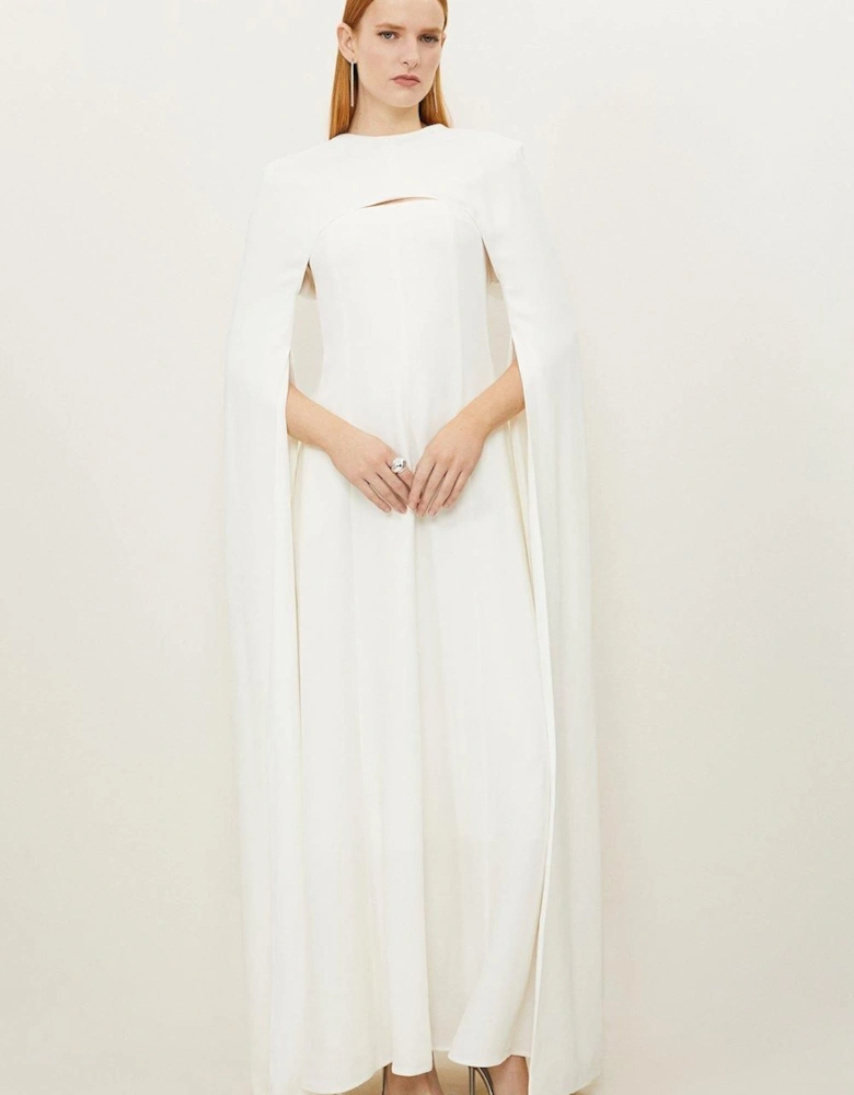 Petite Premium Bonded Crepe Detachable Cape Maxi Dress