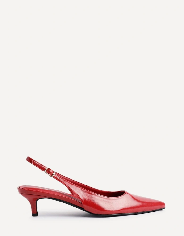 Elvira Red Faux Leather Slingback Kitten Court Heels