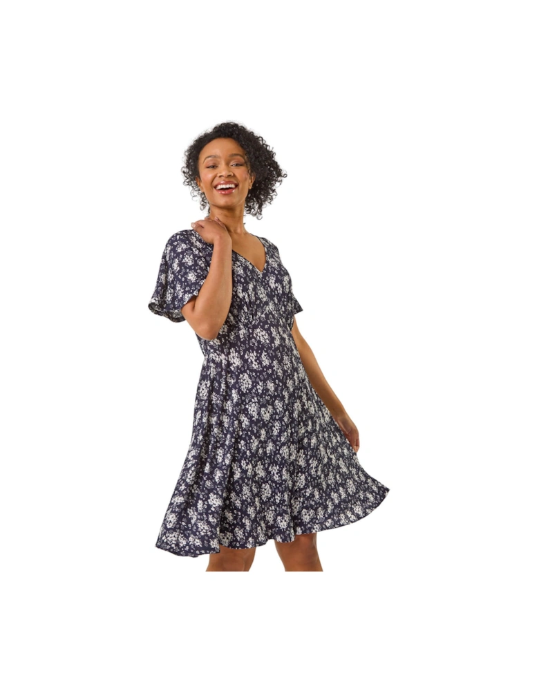 Petite Floral Print Pleated Forties Dress