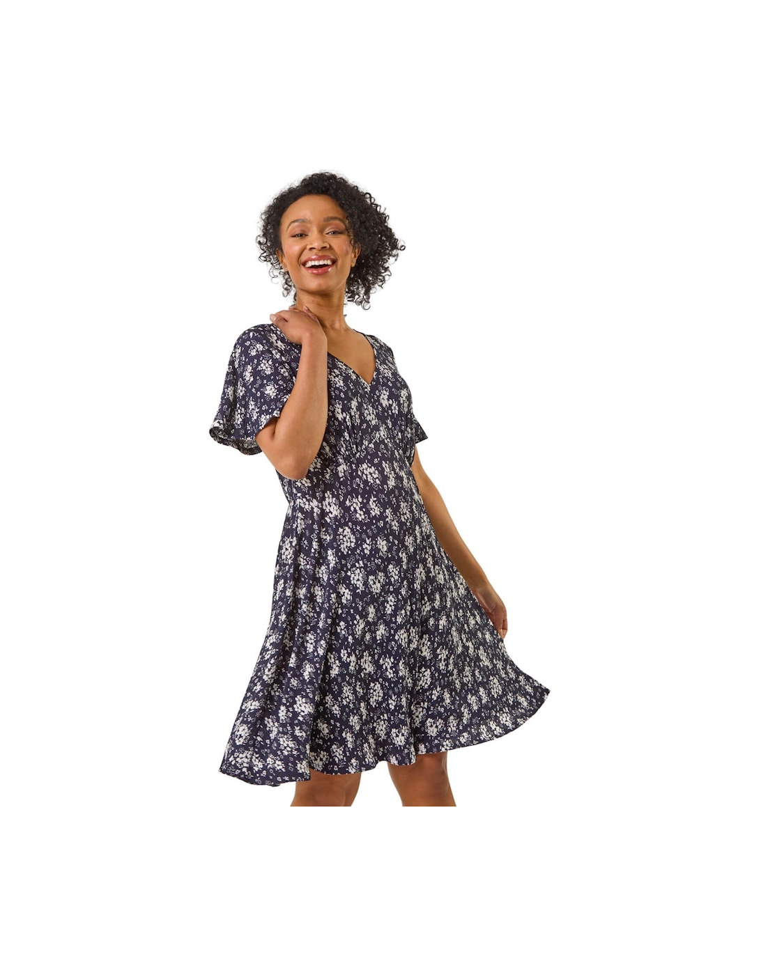 Petite Floral Print Pleated Forties Dress, 2 of 1