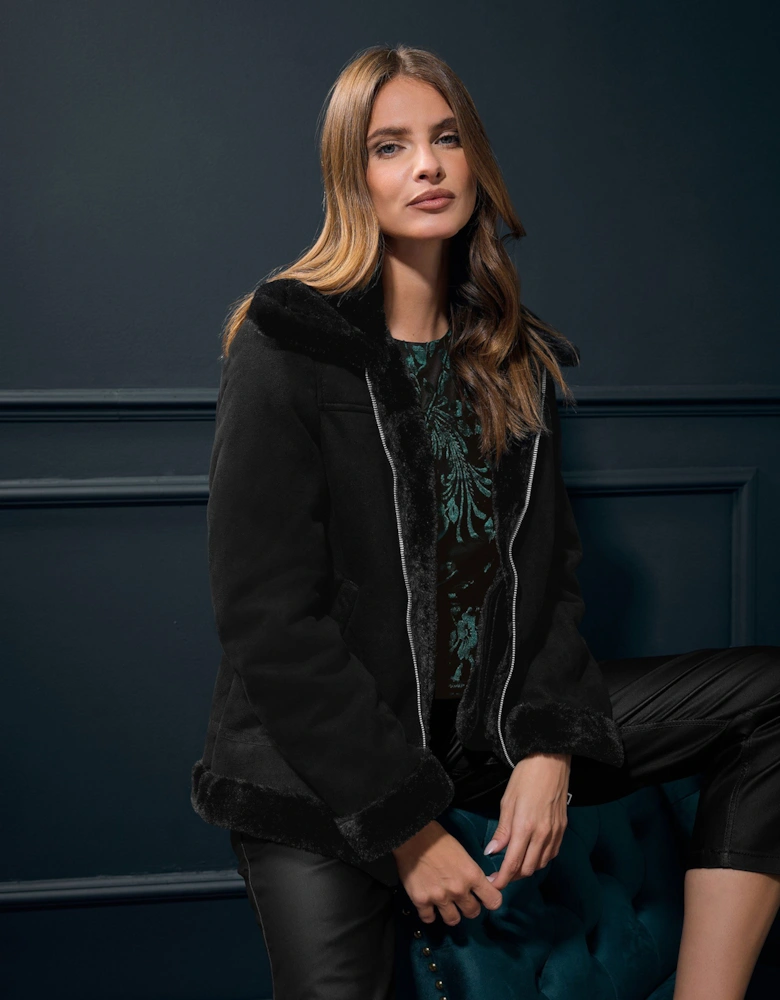 Faux Suede Aviator Jacket