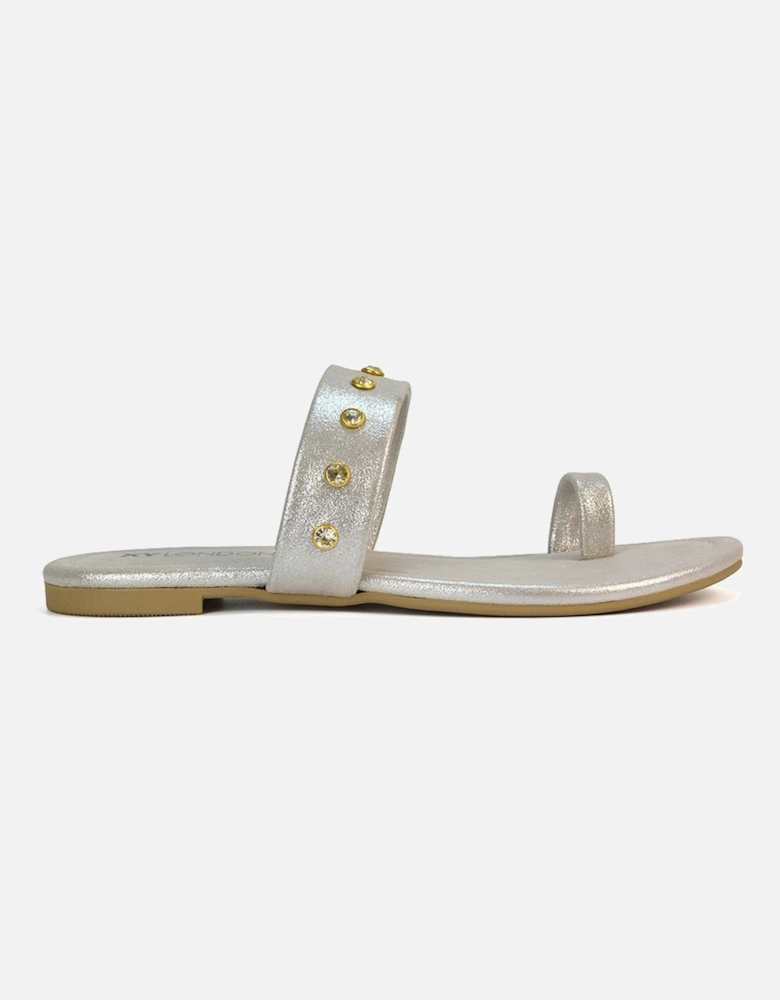 'Isobel' Diamante Flip Flop Leather Sandal Slider Shoes With Toe Post