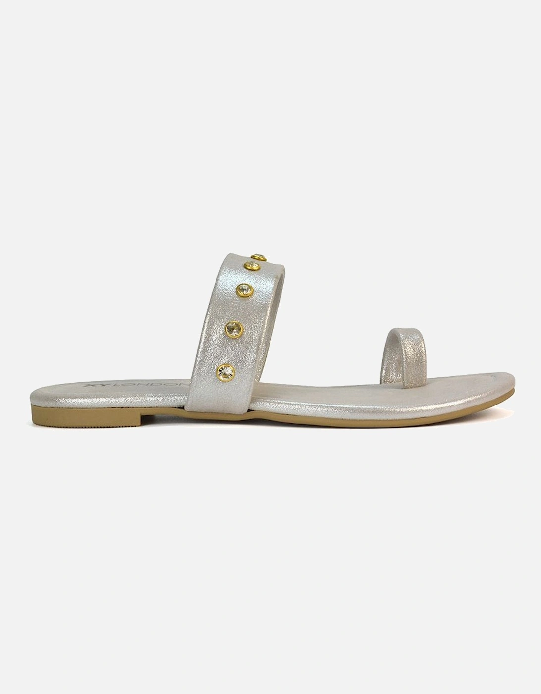 'Isobel' Diamante Flip Flop Leather Sandal Slider Shoes With Toe Post, 2 of 1