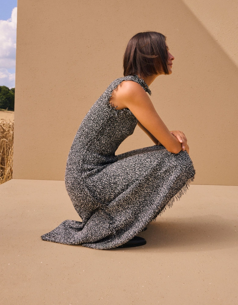 Tweed Yarn Fringe Trim Knitted Dress