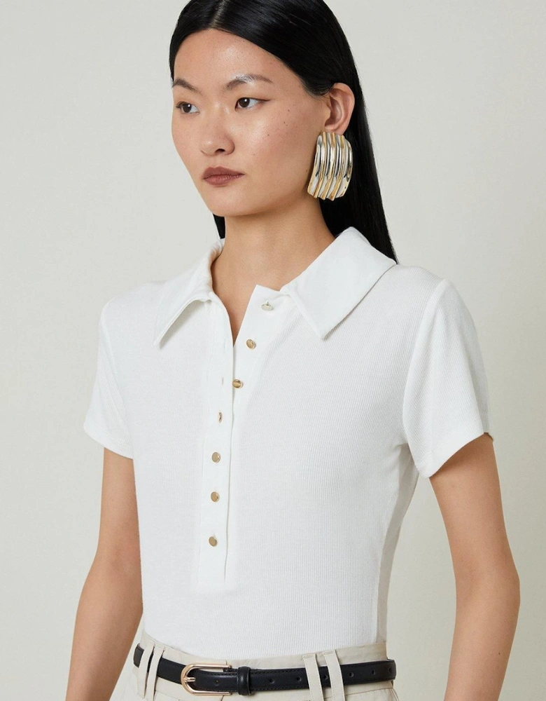 Viscose Rib Jersey Short Sleeve Collared Top