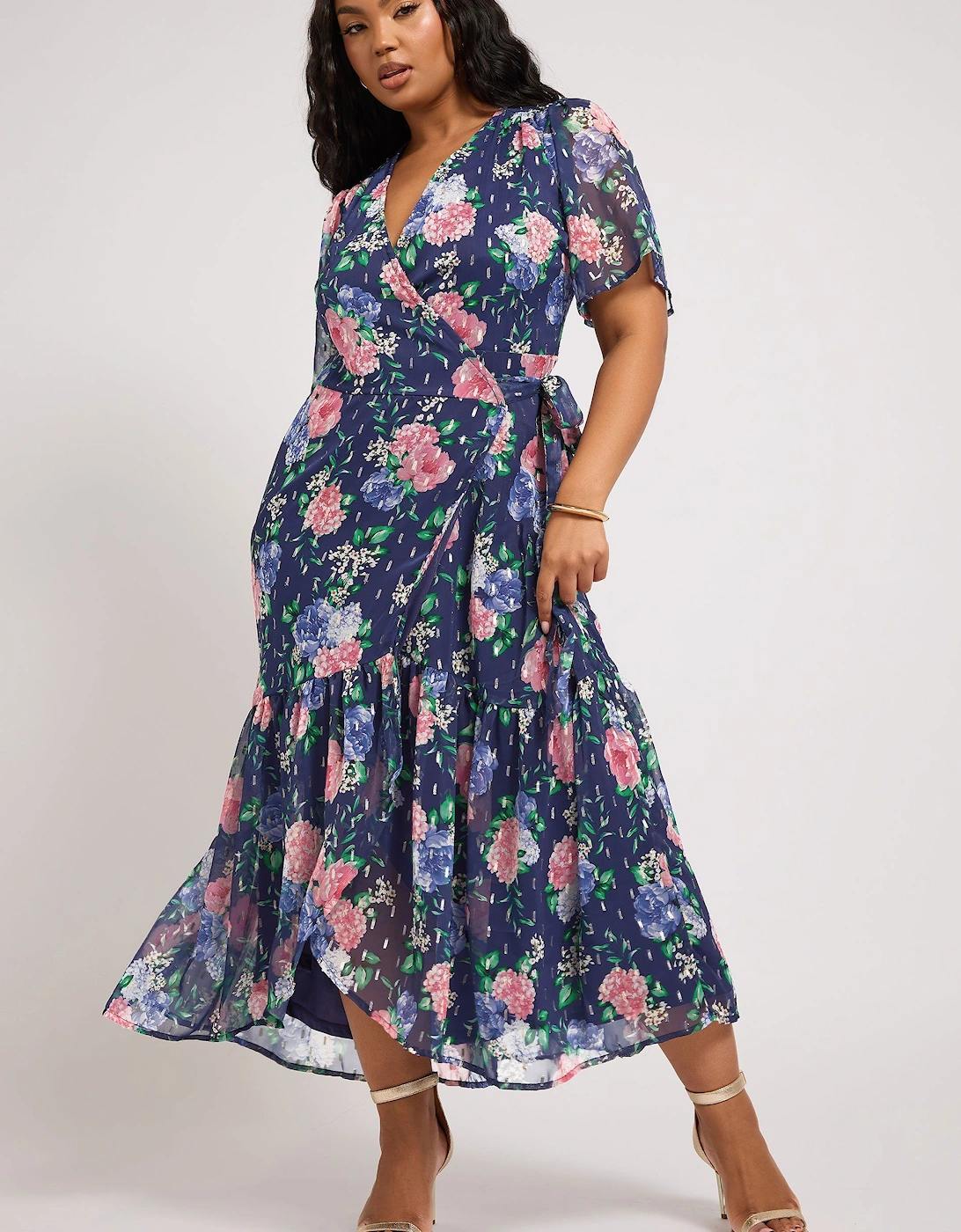 Floral Metallic Wrap Dress, 2 of 1