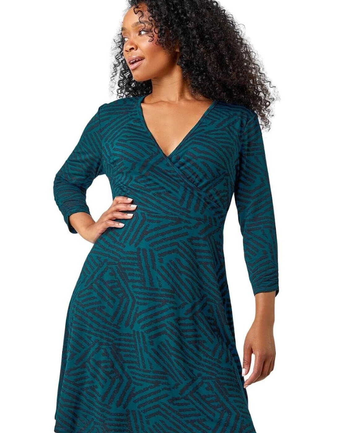 Petite Abstract Mock Wrap Stretch Dress, 2 of 1