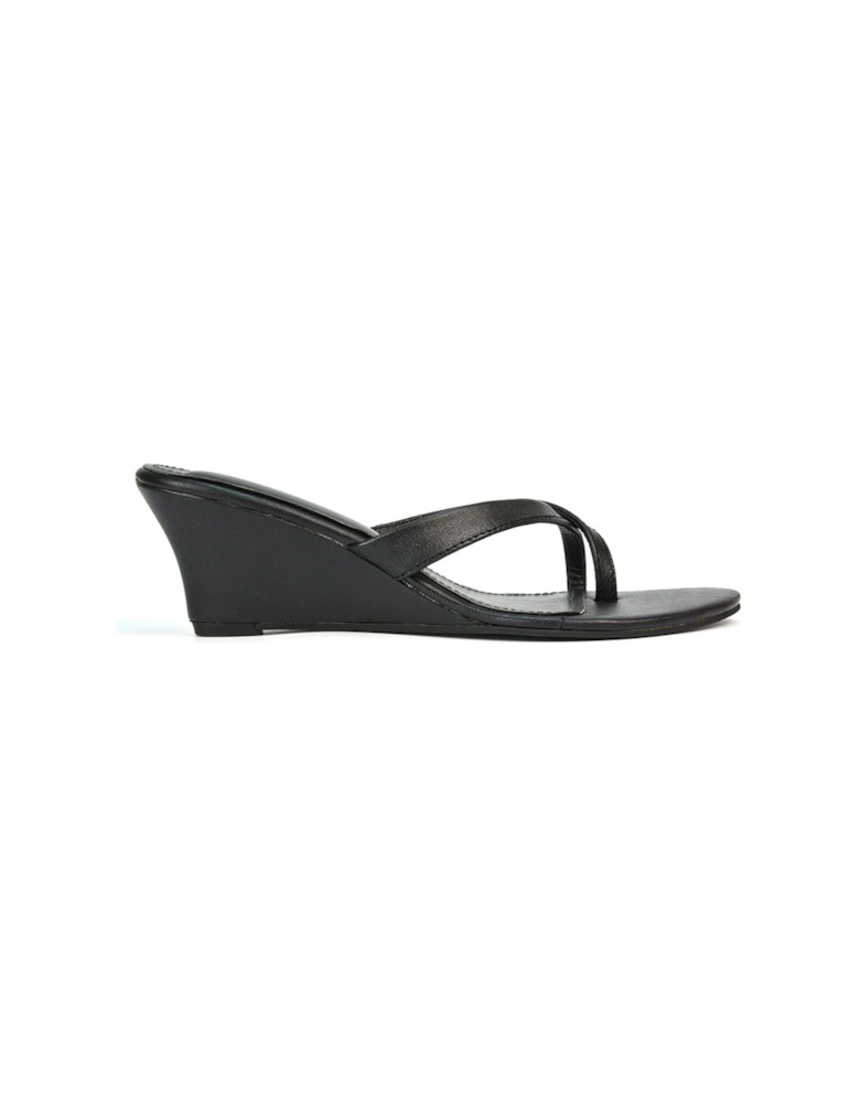 'Hattie' Leather Low Wedge Heel Sandal Shoes With Toe Post