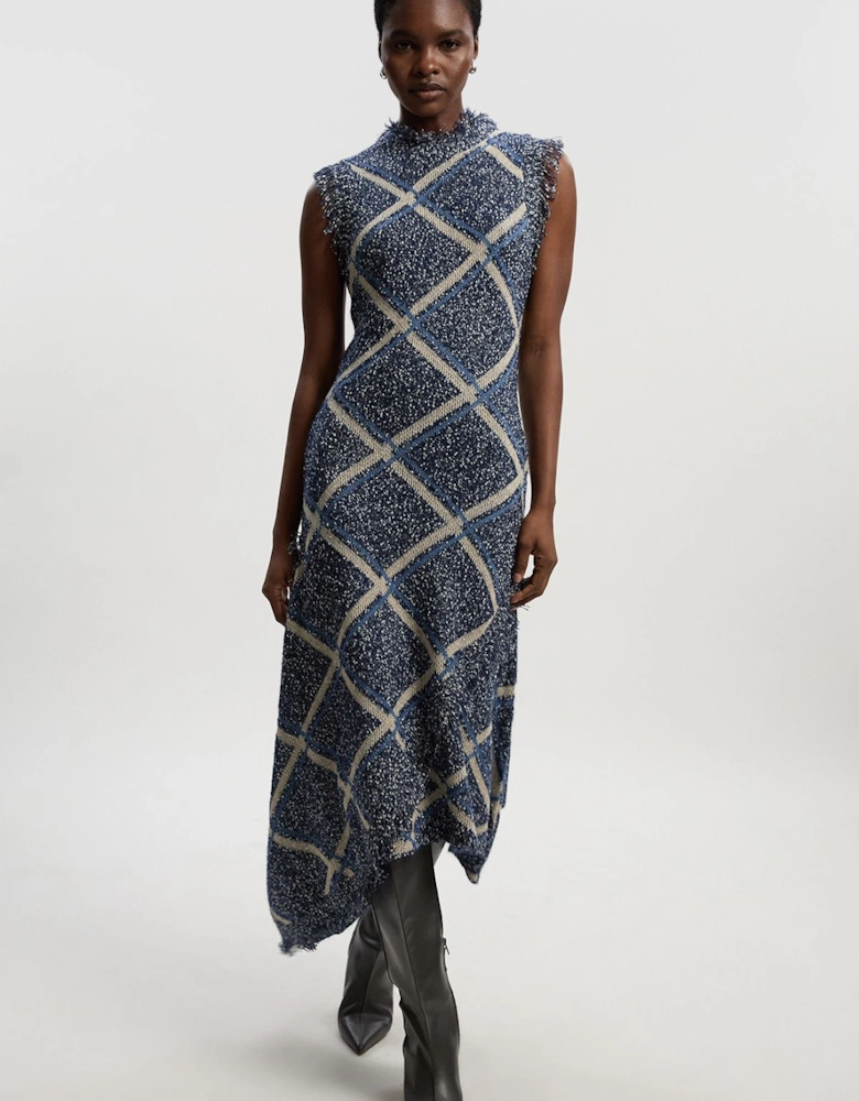 Tweed Yarn Fringe Trim Knitted Dress