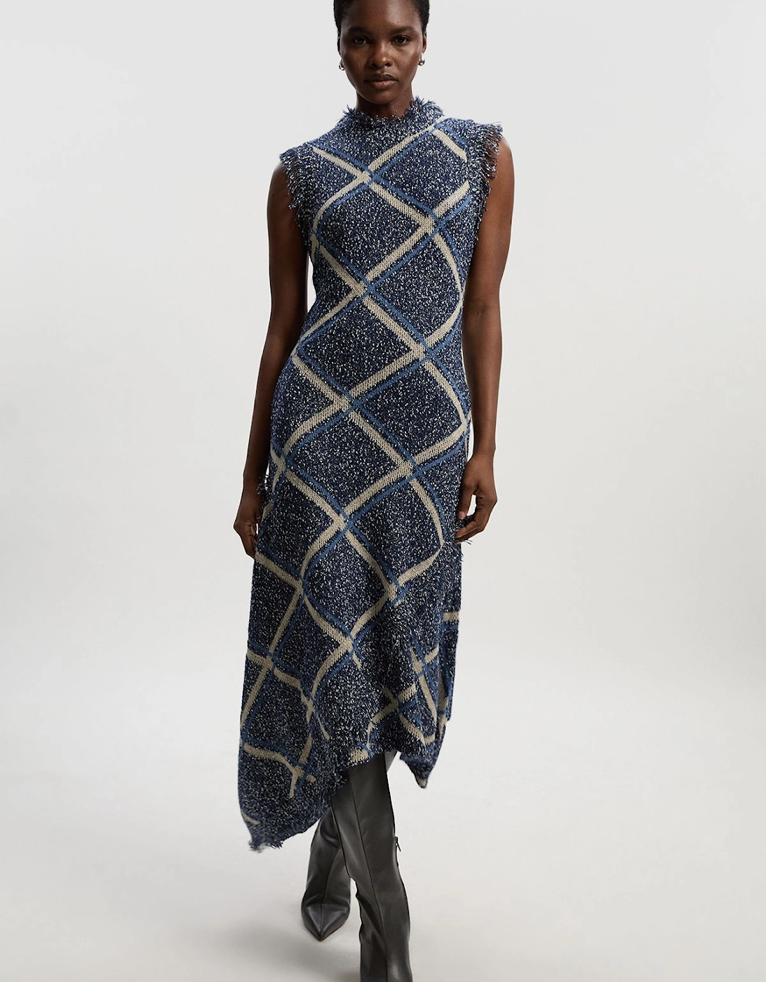Tweed Yarn Fringe Trim Knitted Dress, 2 of 1