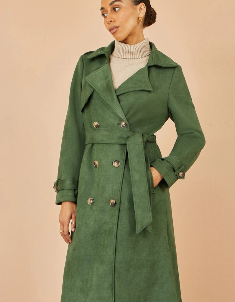 Green Faux Suede Trench Coat