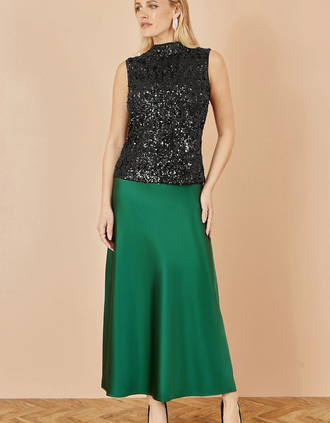 Green Satin Midi Skirt, 2 of 1